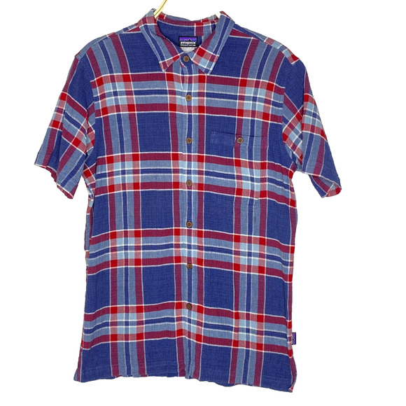 Patagonia Men's Organic‎ Cotton Plaid Button Down Short Sleeve Top Size M - Picture 1 of 5